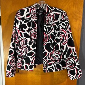 Jones Wear Black and White Floral Blazer with Red Accents, Size 6